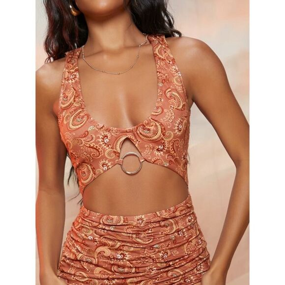 SHEIN Cut Out Ring Detail Ruched Dress Womens Size Medium - Picture 13 of 16